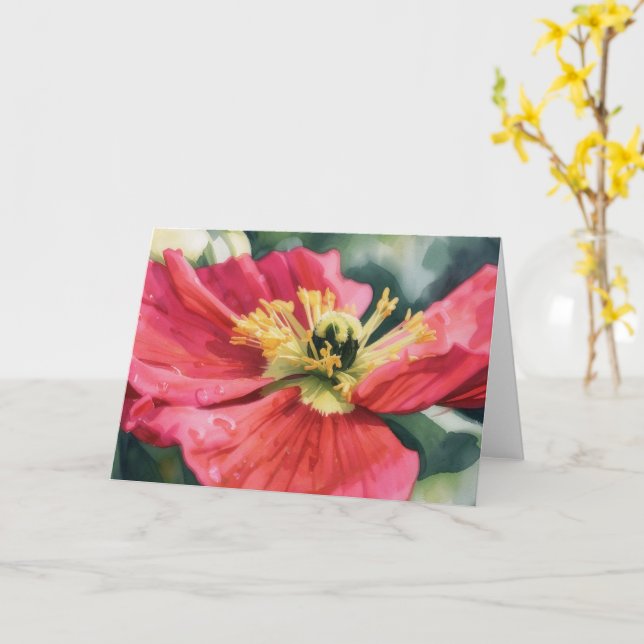 Röd vallmoväxt Blommig konst Notkort Kort (Gul blomma)