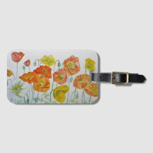 Röd vallmoväxt blomster vattenfärg bagagetikett bagagebricka