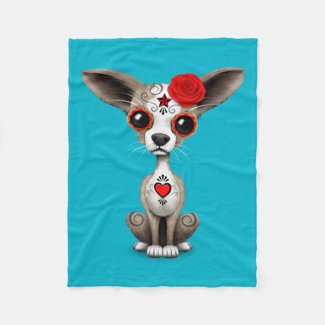 Röd valp för Chihuahua för day of the Fleecefilt (Framsidan)