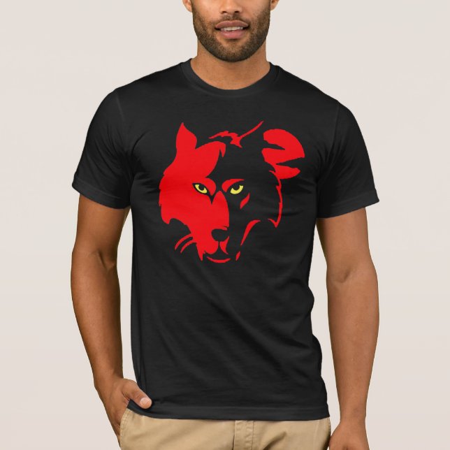 Röd varg på svart utslagsplats t shirt (Framsida)