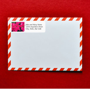 Röd variegated Poinsettias Blommigt Returadress Etikett