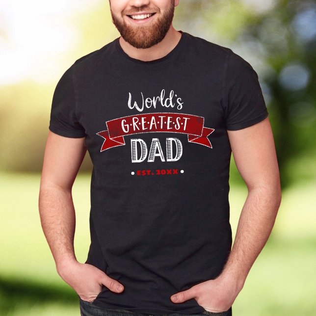 Röd Världens Bästa Pappa Distressed Typografi T Shirt (Skapare uppladdad)