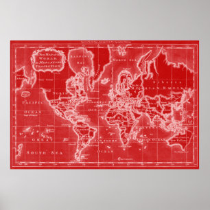 Röd världskarta (1766) & vit poster