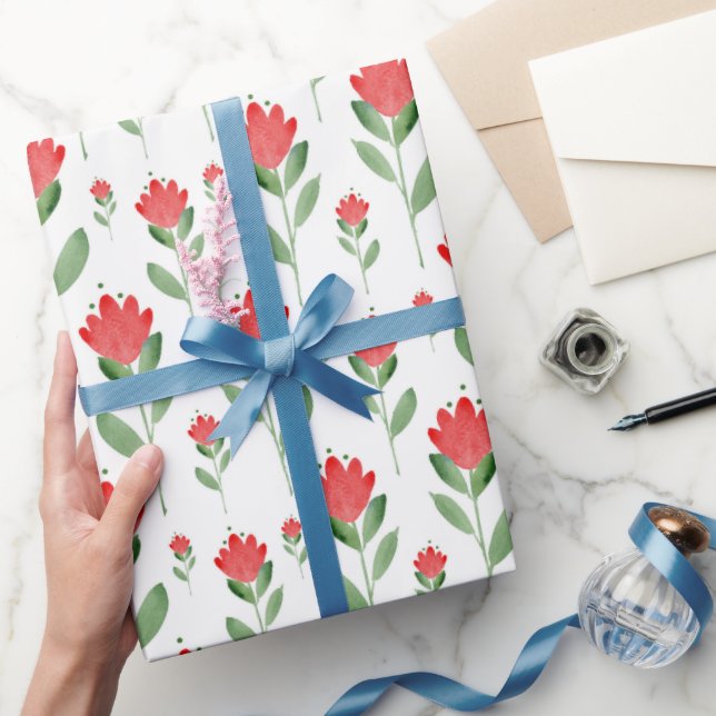 Röd vattenfärg, Abstrakt Flower Mönster Presentpapper (Gifting)