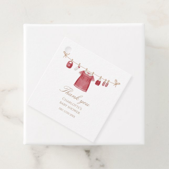 Röd vattenfärg Babyskorgen Fyrkantig Märkre Gåvor Etiketter (På plats)