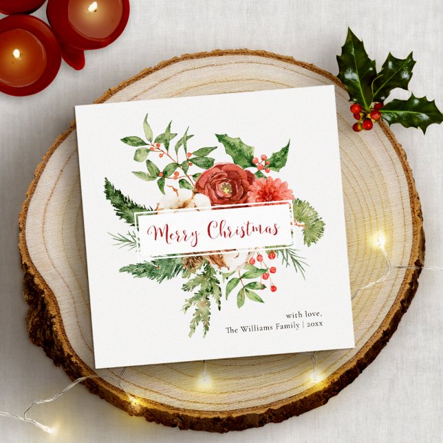 Röd Vattenfärg Botanisk Glad Jul (Red Holiday Watercolor Botanical Merry Christmas
)