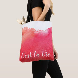 Röd vattenfärg C'est La Vie Fransk Citate chic Tygkasse