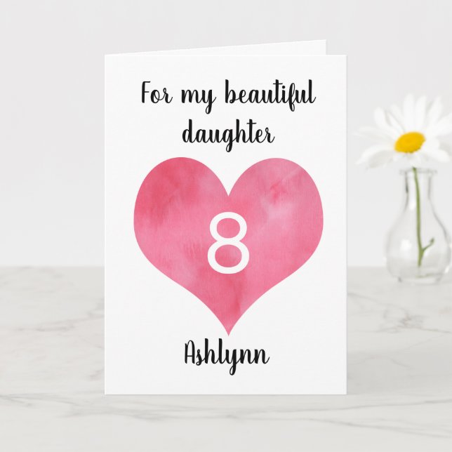 Röd vattenfärg Heart 8:e födelsedagskortet Kort (Liten växt)