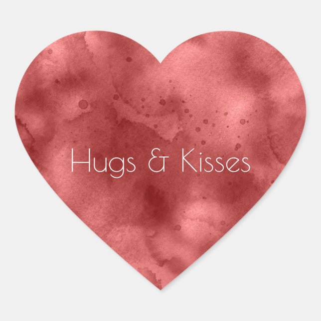 Röd vattenfärg hjärtformat klistermärke (Framsida)