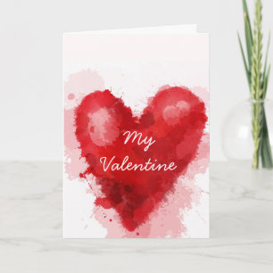 Röd vattenfärg hjärtgotall Valentine Helgkort