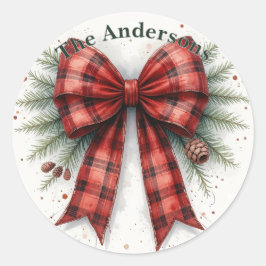 Röd vattenfärg julslinga runt klistermärke