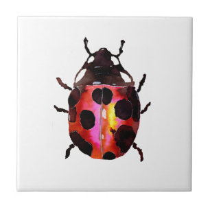 Röd vattenfärg Ladybug Kakelplatta