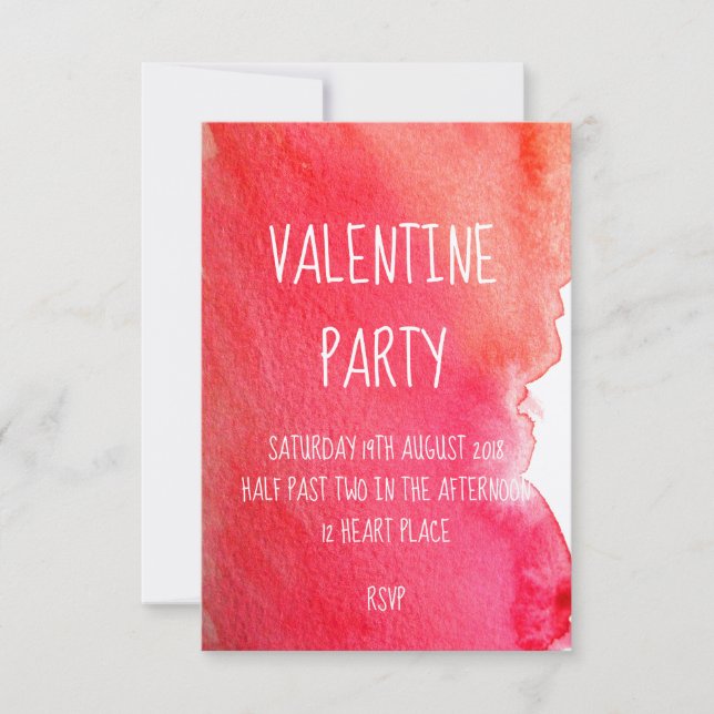 Röd vattenfärg, modern Valentine party Inbjudningar (Framsida)