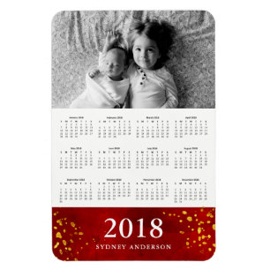 Röd vattenfärg och guld 2018 fotokalender magnet
