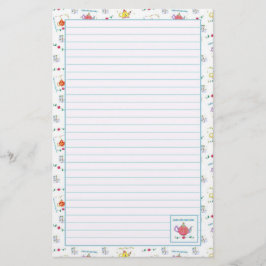 Röd vattenfärg, Tekanna blå linjerad Brevpapper