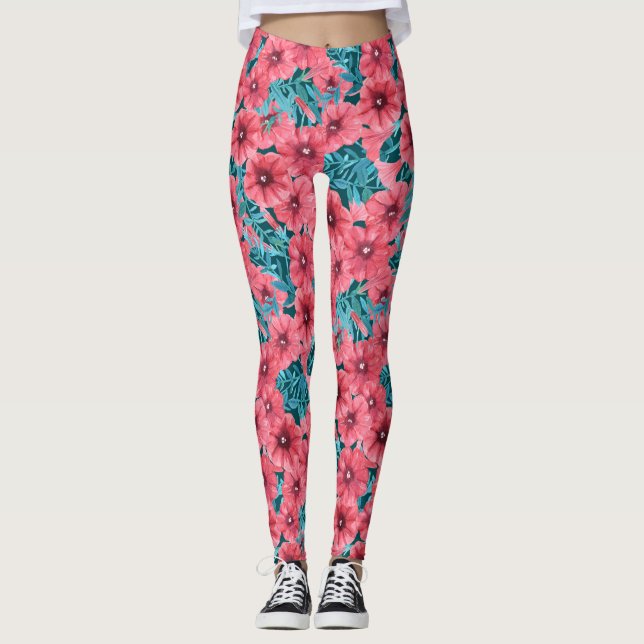 Röd vattenfärgad blunia, mönster leggings (Framsida)