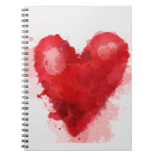 Röd vattenfärgad hjärtgottisk flicka valentin anteckningsbok