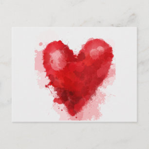 Röd vattenfärgad hjärtgottisk flicka valentin helg vykort