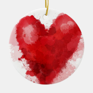 Röd vattenfärgad hjärtgottisk flicka valentin julgransprydnad keramik