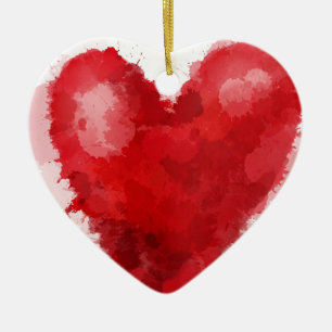 Röd vattenfärgad hjärtgottisk flicka valentin julgransprydnad keramik