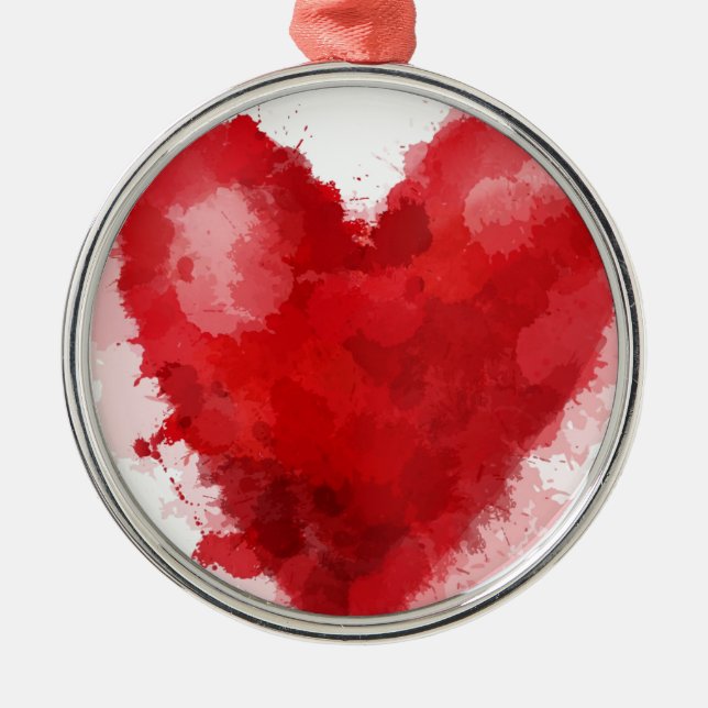 Röd vattenfärgad hjärtgottisk flicka valentin julgransprydnad metall (Framsidan)