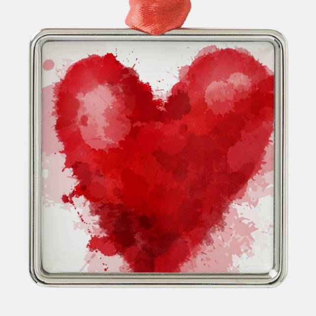 Röd vattenfärgad hjärtgottisk flicka valentin julgransprydnad metall (Framsidan)