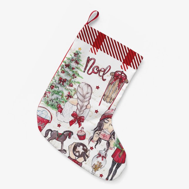 Röd |Vattenfärgad jul inslag Liten Julstrumpa (Framsidan (Hängande))