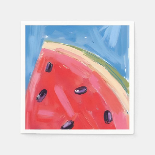 Röd Vattenmelon | Akvarell Frukt Målning Pappersservett (Framsidan)
