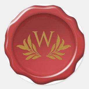 Röd Vax Gult för säl, Monogram och Löv Foliage Runt Klistermärke