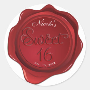 Röd vaxförsegling Sweet 16 Elegant formell fest Runt Klistermärke
