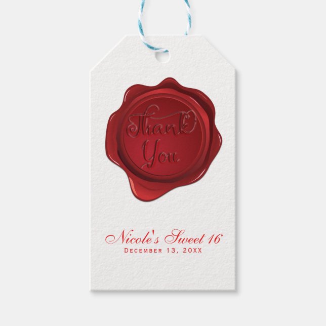 Röd vaxförsegling Tack Elegant formell fest Presentetikett (Framsidan)