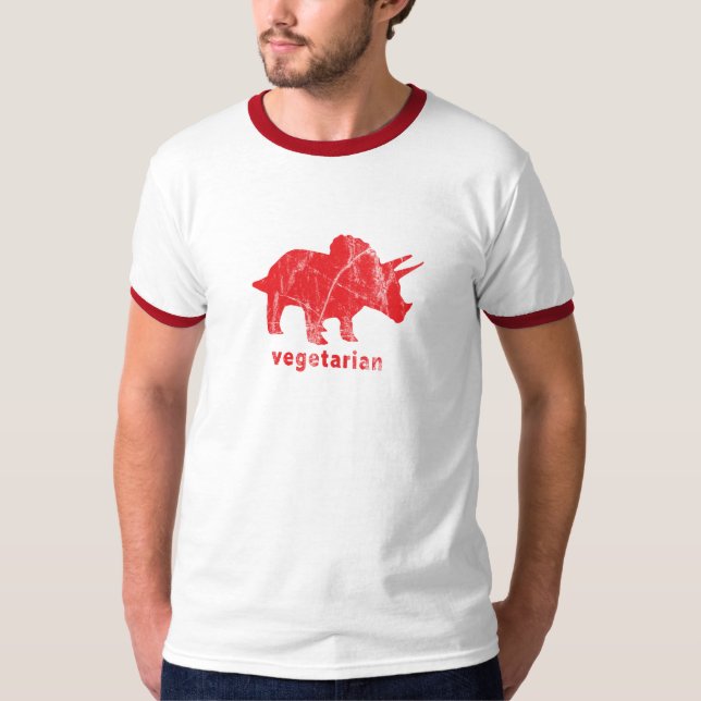 Röd vegetarisk Triceratops för vintage Tee (Framsida)