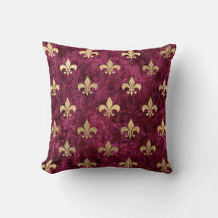 Röd Velvet Fleur De Lis Mardi Gras Orleans Mönster Kudde