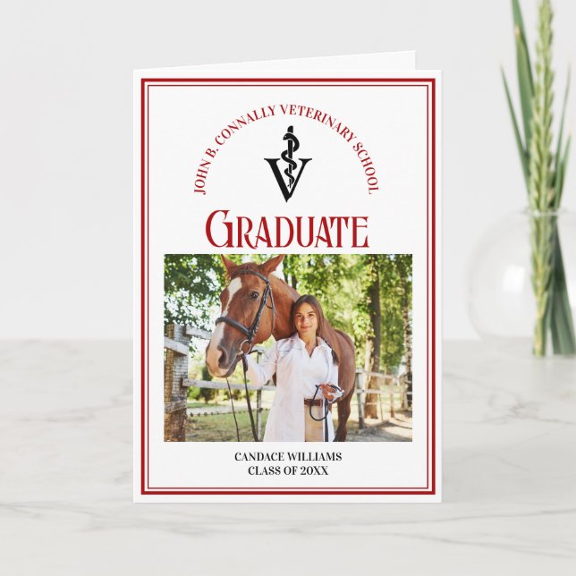 Röd veterinärskolfoto vikt examensfirande meddelande (Framsida)