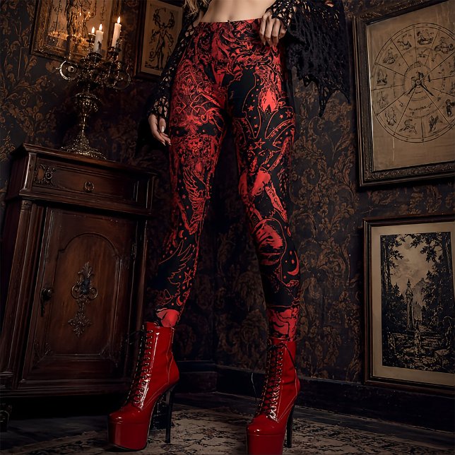 Röd viktoriansk gotisk Baphomet mystik Leggings (Skapare uppladdad)