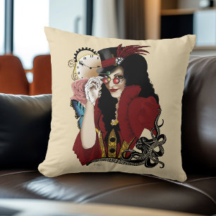 Röd Viktoriansk Steampunk Damdame Årgångs Bläckfis Kudde