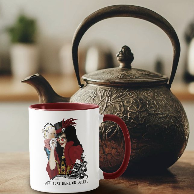 Röd Viktoriansk Steampunk Damdame Årgångs Bläckfis Mugg (Skapare uppladdad)