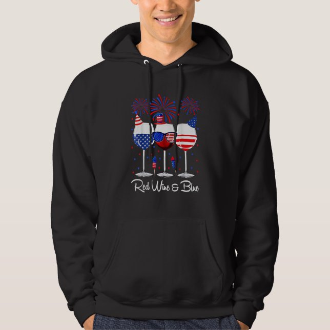 Röd vin & Blå 4:e Juli Vin Rött Vitt Blått Wi Hoodie (Framsida)