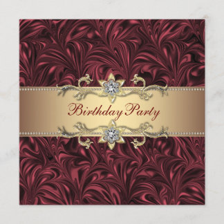 Röd vin burgunder och guld födelsedagsfest inbjudningar
