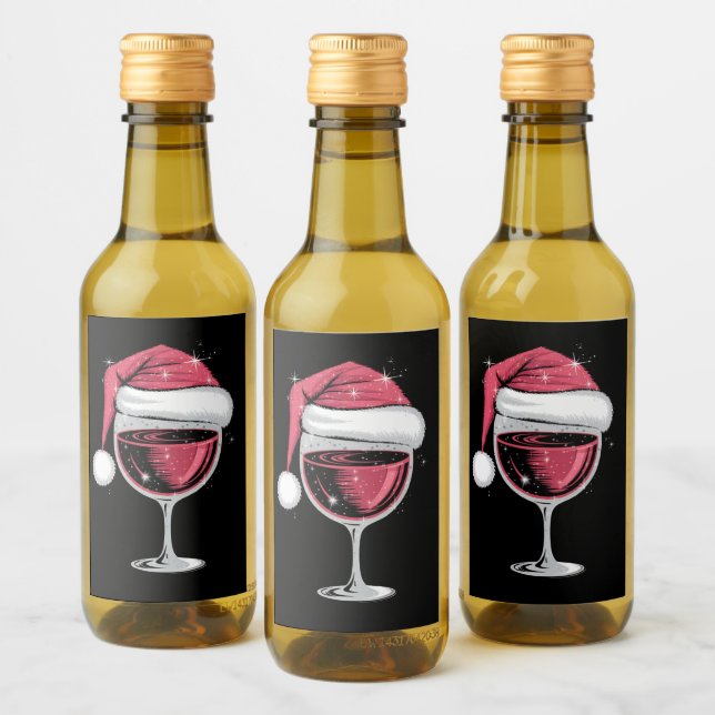 Röd Vin Glas Jul Rolig Jul Xmas  Vinetikett (Flaskor)