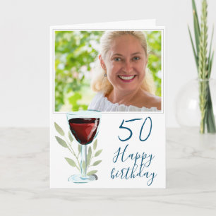 Röd vin glas löv 50-års födelsedagsfoto kort