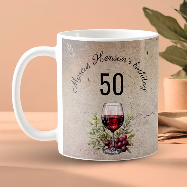 Röd vin glas oliv akvarell 50-årsdag  kaffemugg (Skapare uppladdad)