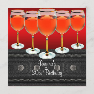 Röd vin glas till 30-årsdag inbjudningar