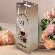 Röd Vin Glass Olive Watercolor 50:e födelsedagen