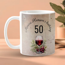 Röd Vin Glass Olive Watercolor 50:e födelsedagen
