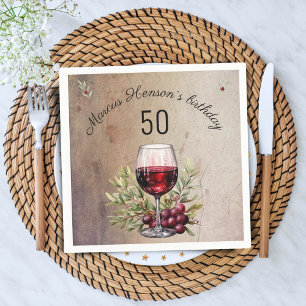 Röd Vin Glass Olive Watercolor 50:e födelsedagen Pappersservett