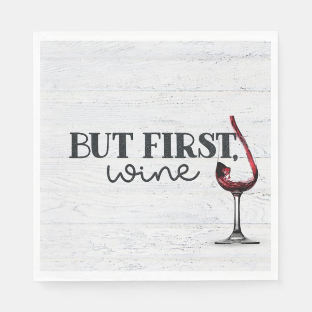 Röd Vin på Whitewashed Wood Pappersservett (Framsidan)