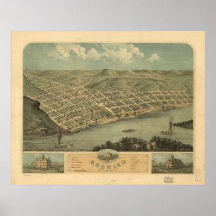 Röd vinge Minnesota 1868 antika panorama- karta Poster