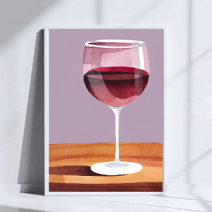 Röd Vinglas   Vattenfärg Vino Poster