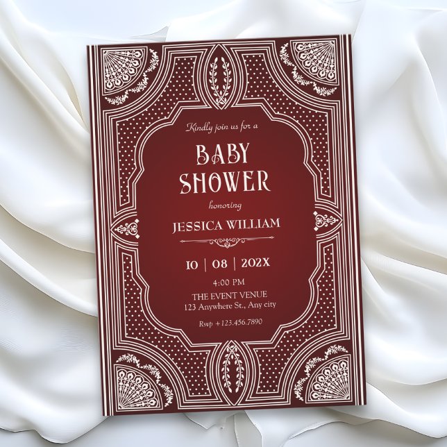 Röd vintage art deco baby shower inbjudningar (Skapare uppladdad)
